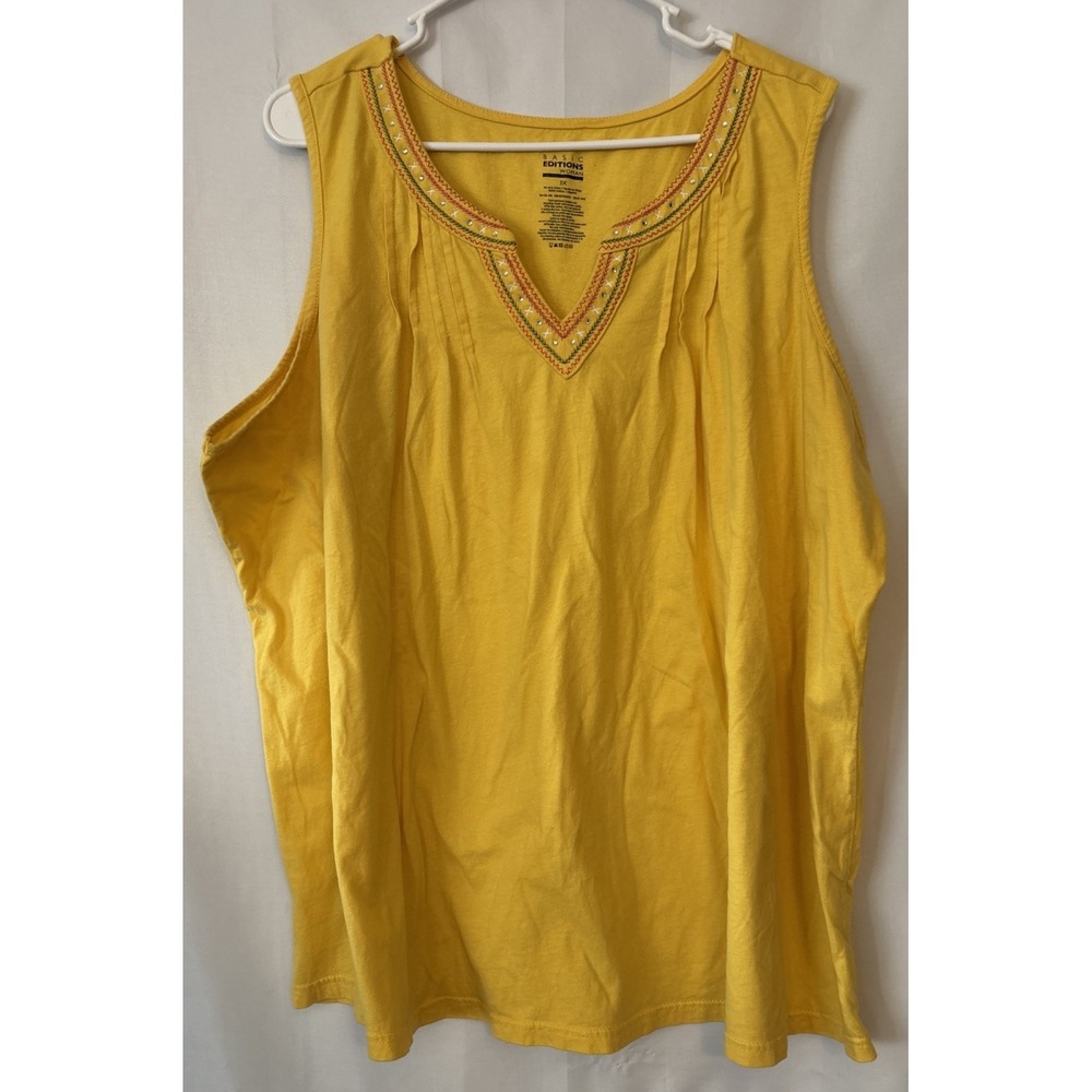 Women's BASIC EDITION YELLOW Tank TOP WOMEN'S SIZE 3X V Neck Detail Boho